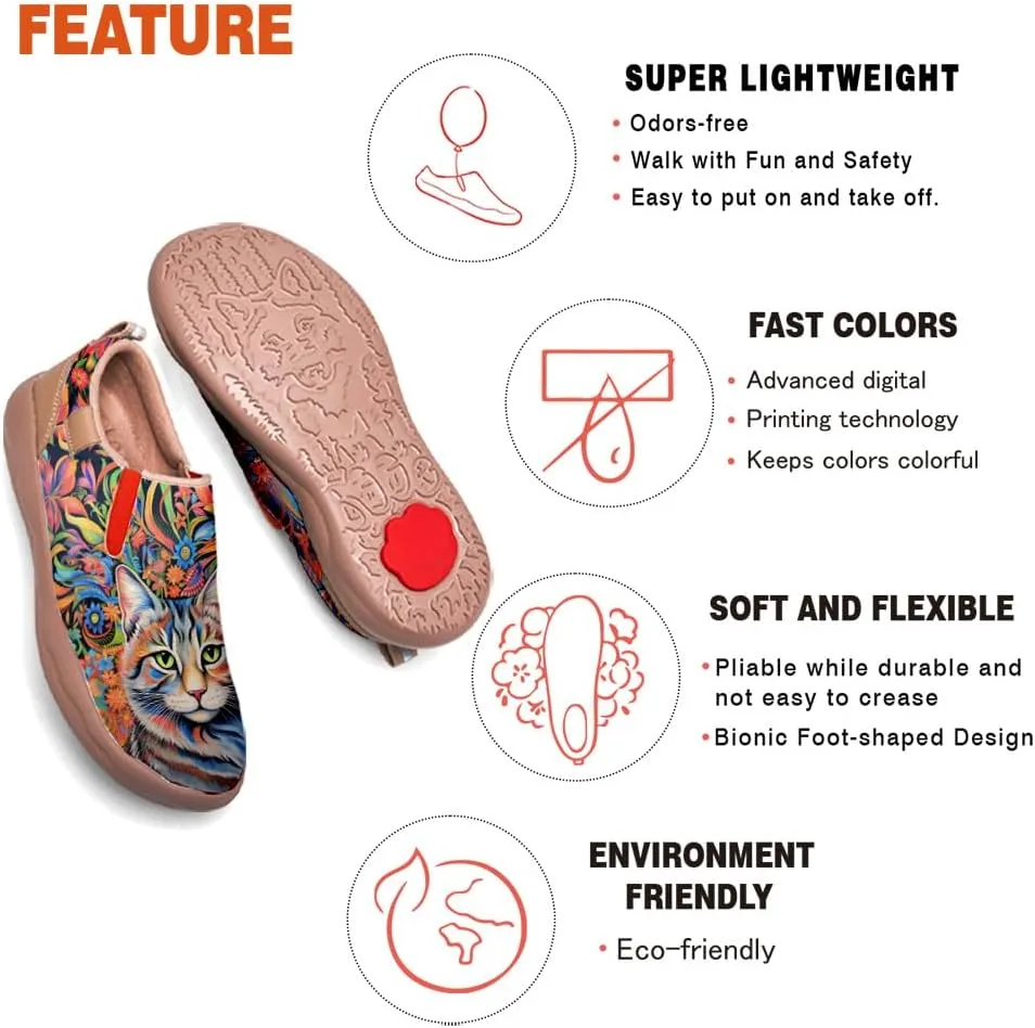 Women's Art Painted Travel Shoes Slip On Casual Leather Loafers Lightweight Comfort Fashion Sneaker