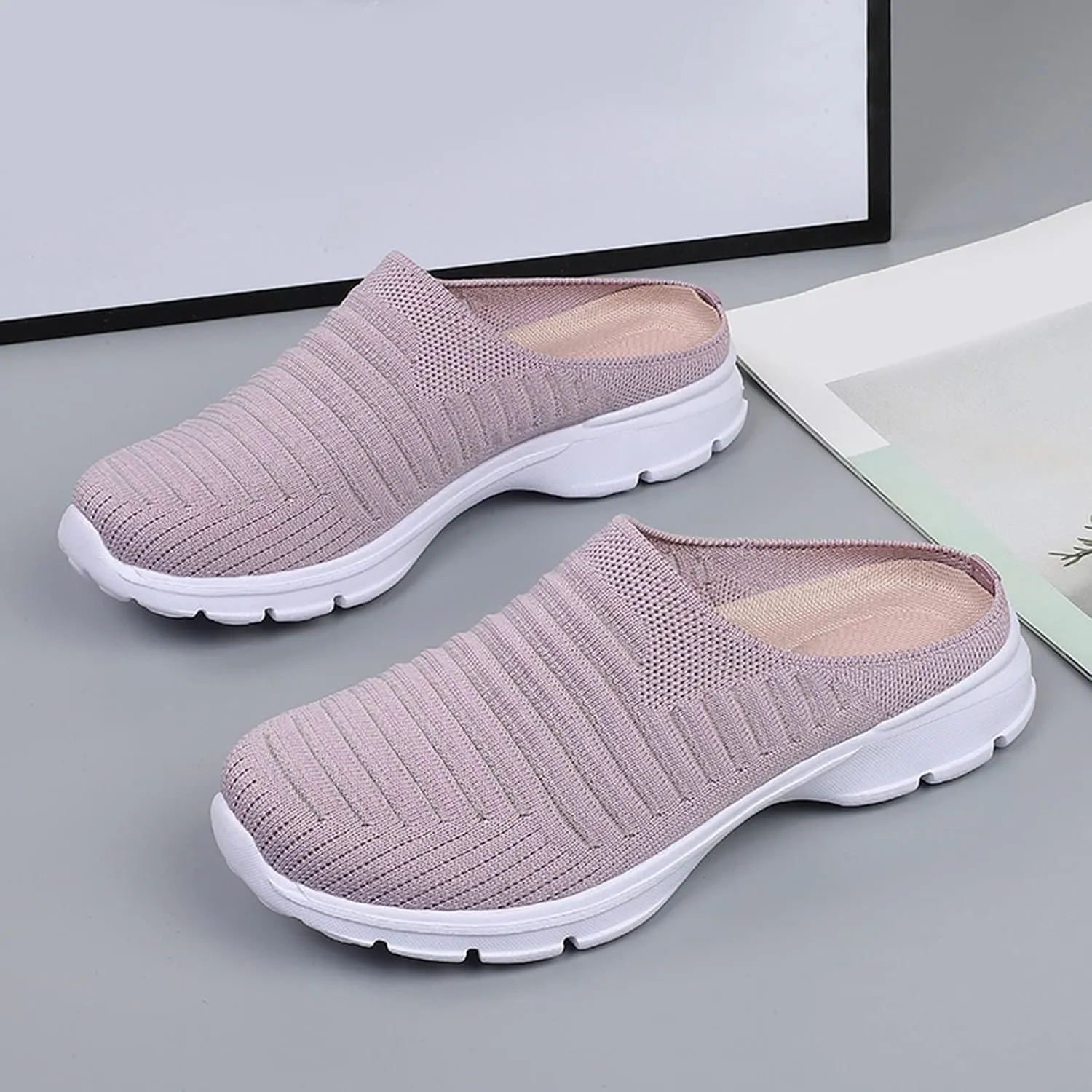 Womens Backless Sneakers Mesh Slip-on Mule Shoes Tennis Shoes Womens High Top Casual Shoes Women Shoes Sneakers Slip On Tennis Shoe Loafers Casual Slip On