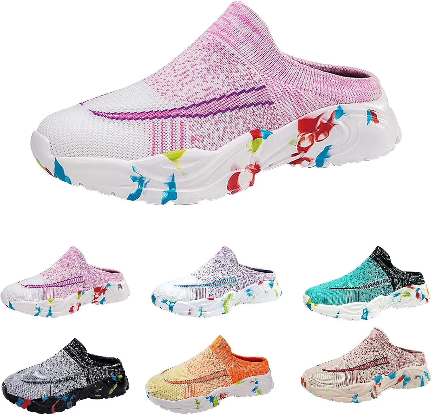 Womens Backless Sneakers Mesh Slip-on Mule Shoes Womens Running Shoes Wide Dress Casual Shoes Fashion Sneakers Waterproof Tennis Shoe Cross Trainer Shoe