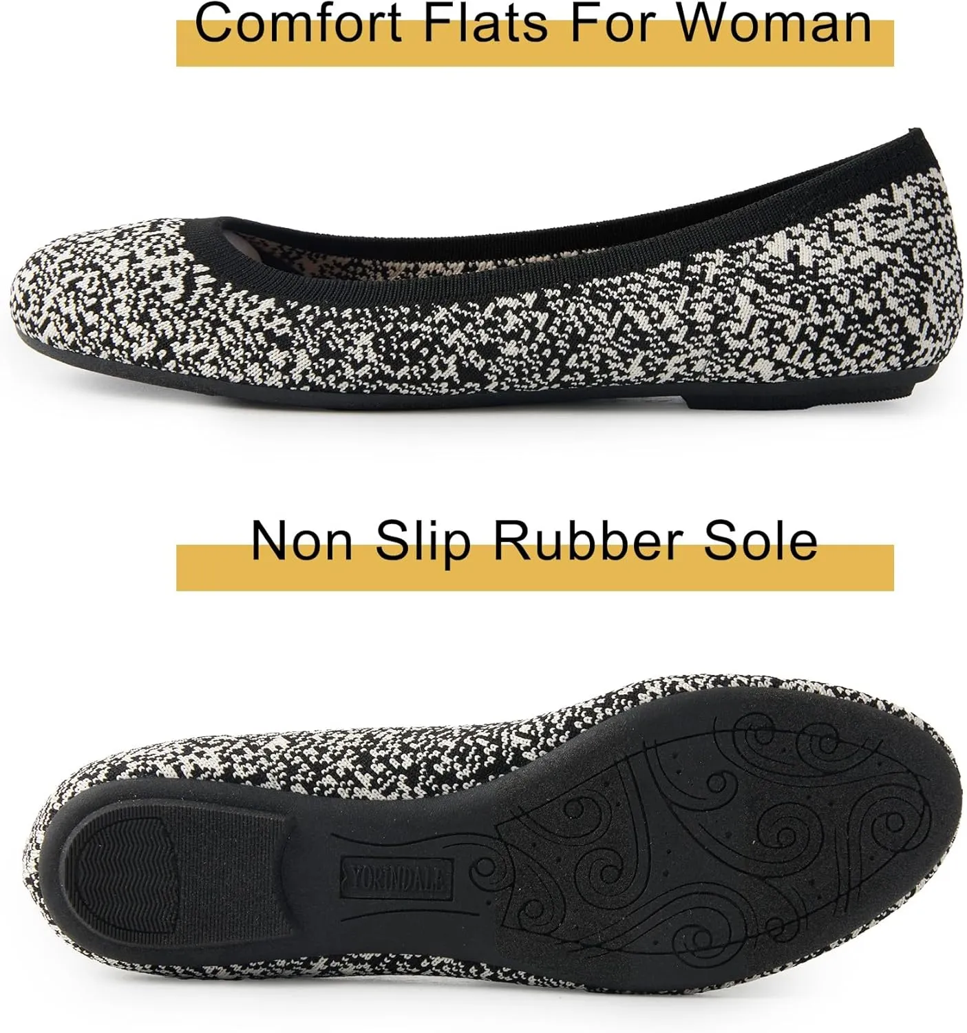 Women's Ballet Flats Soft Knit Lightweight Round Toe Slip On Comfort Ballerina Flat Shoes for Walking Low Wedge Soft