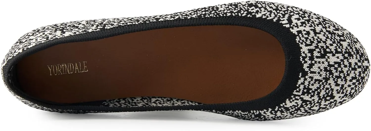 Women's Ballet Flats Soft Knit Lightweight Round Toe Slip On Comfort Ballerina Flat Shoes for Walking Low Wedge Soft