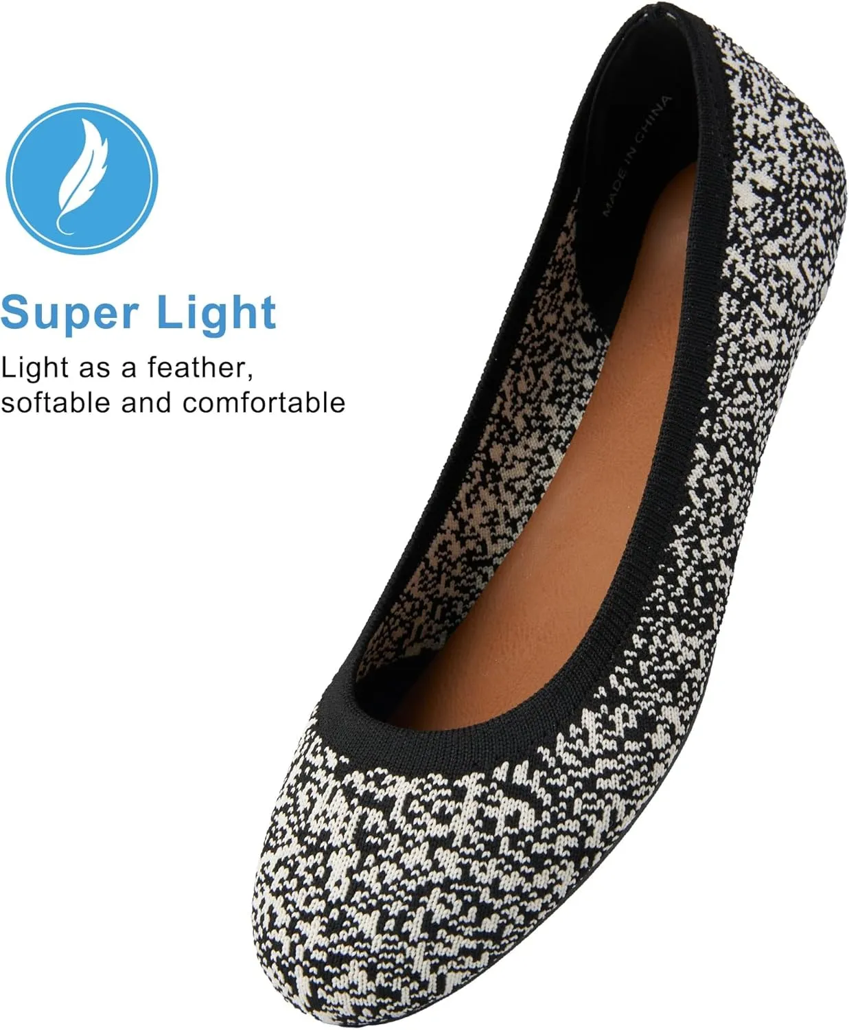 Women's Ballet Flats Soft Knit Lightweight Round Toe Slip On Comfort Ballerina Flat Shoes for Walking Low Wedge Soft