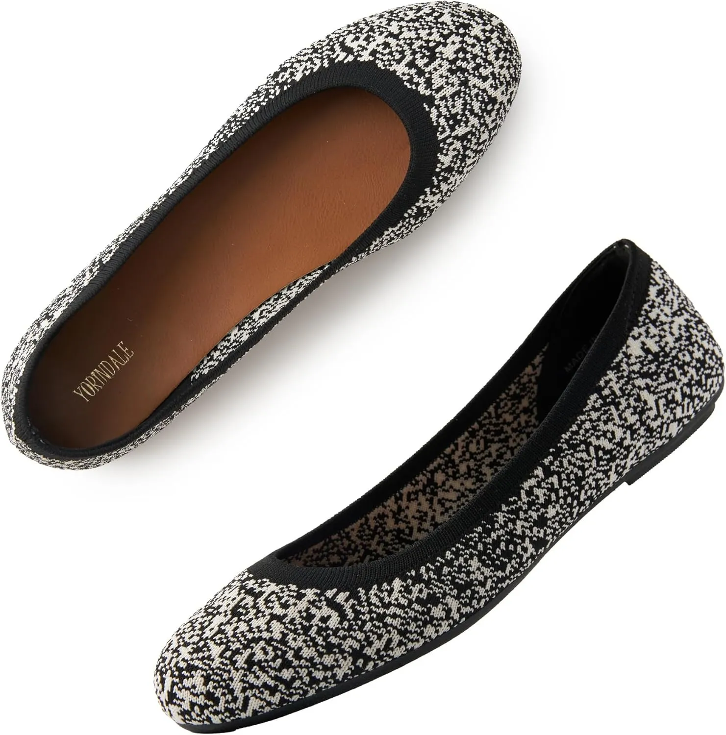 Women's Ballet Flats Soft Knit Lightweight Round Toe Slip On Comfort Ballerina Flat Shoes for Walking Low Wedge Soft