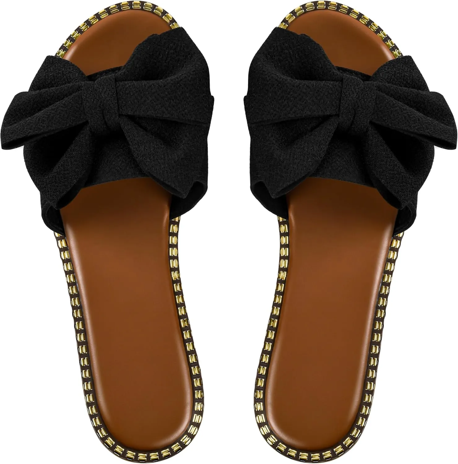 Women's Bow Knot Slides Open Toe Flat Sandals Summer Slip On Slippers