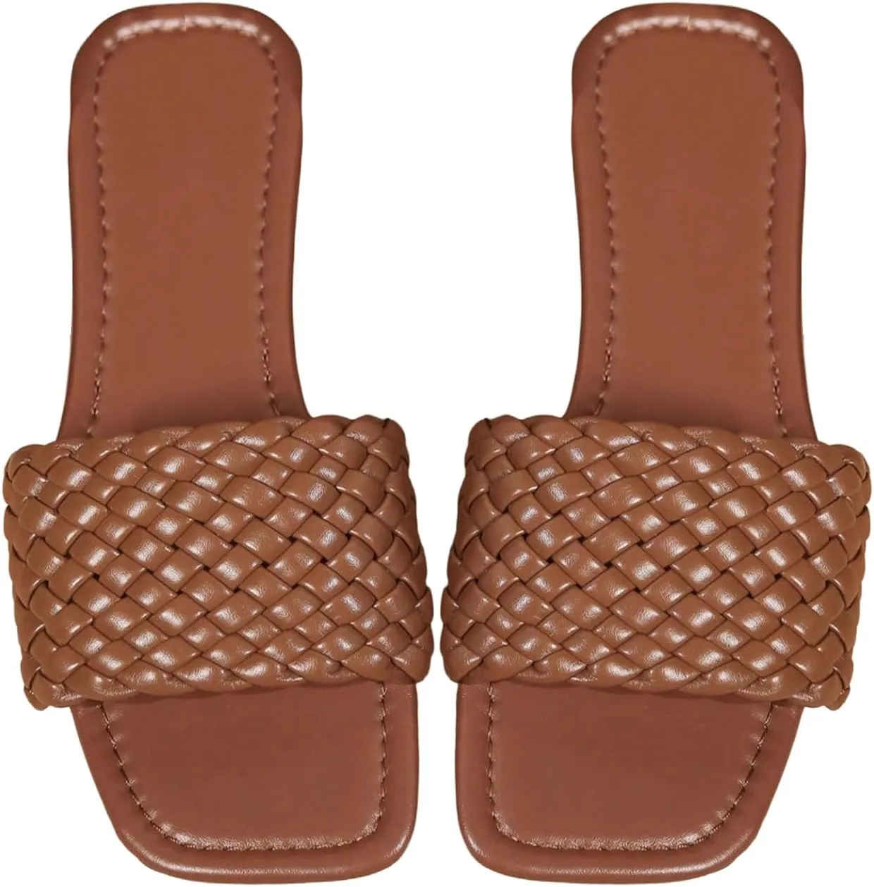 Women's Braided Square Open Toe Flat Sandal Vintage Slip On Leather Sandals