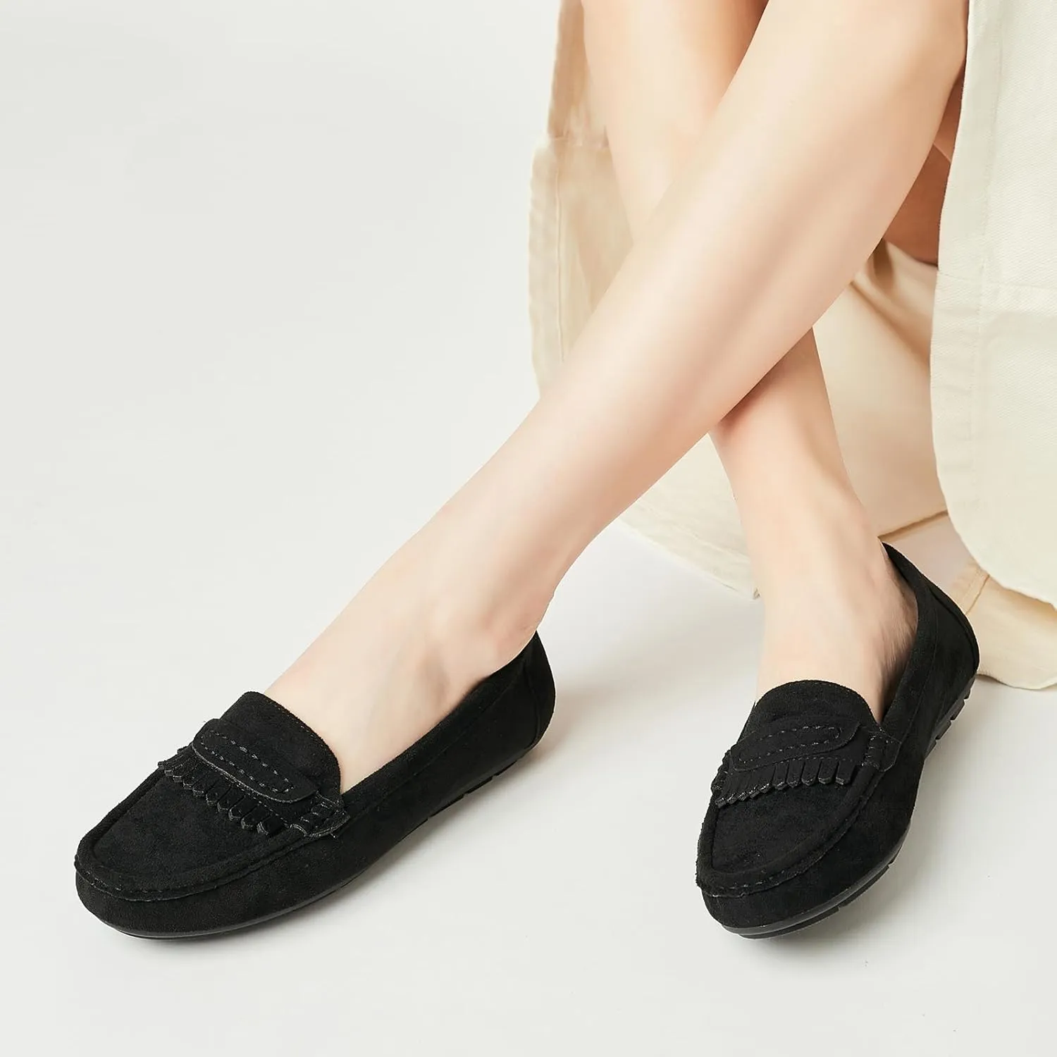 Women's Business Loafers Work Casual Flats Shoes Lightweight Penny PU Leather Slip On Walking Shoes
