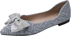Women's Classic Bow-Knot Square Toe Ballerina Ballet Flats Slip on Dress Party Flat Shoes