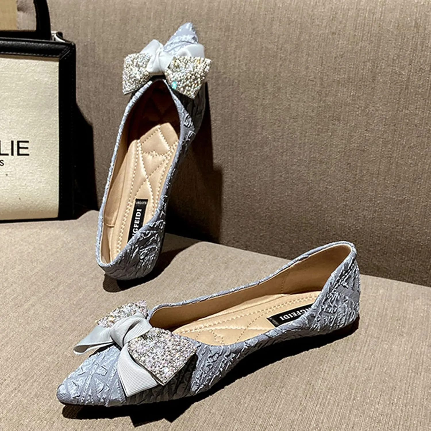Women's Classic Bow-Knot Square Toe Ballerina Ballet Flats Slip on Dress Party Flat Shoes