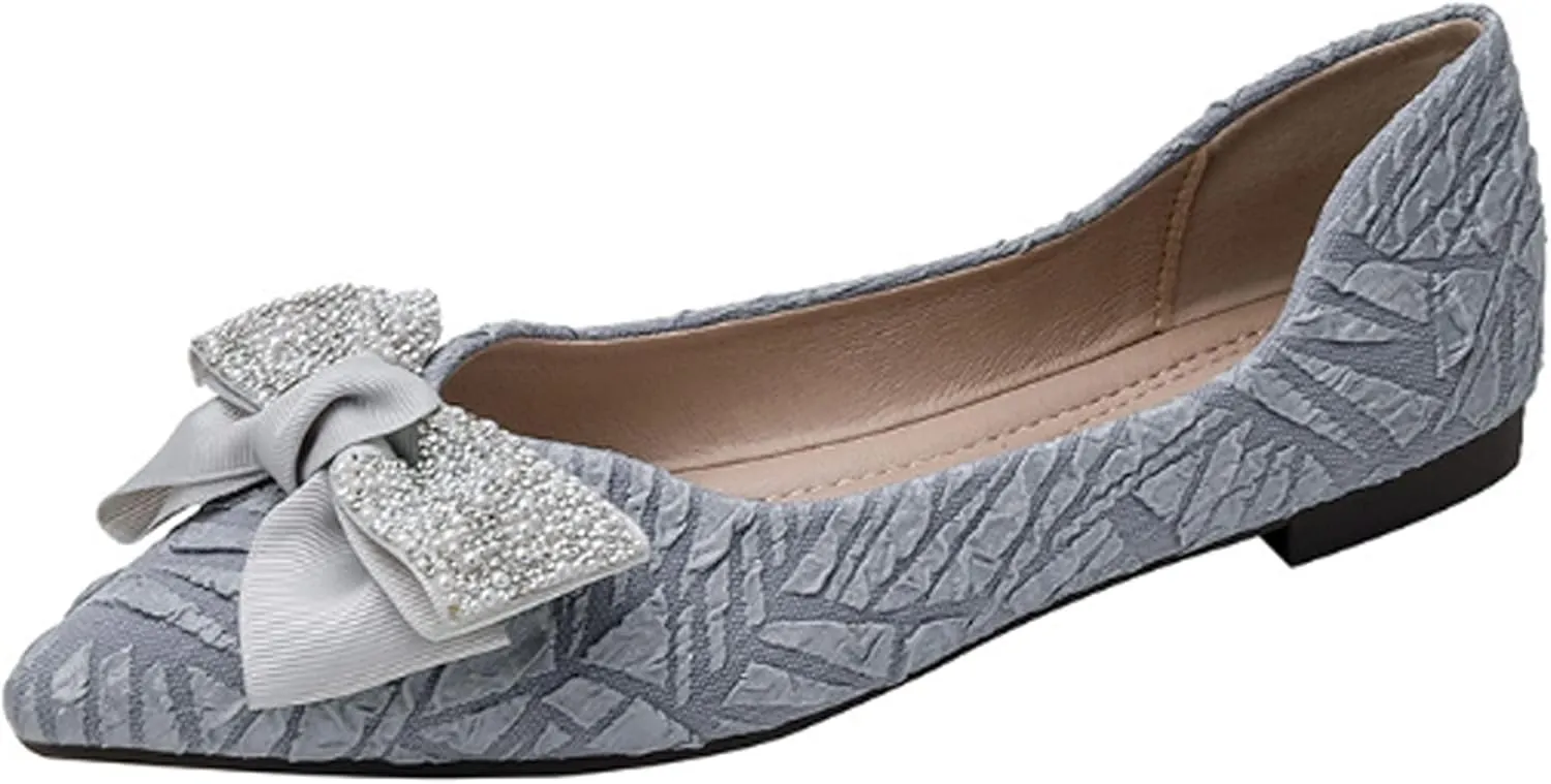 Women's Classic Bow-Knot Square Toe Ballerina Ballet Flats Slip on Dress Party Flat Shoes