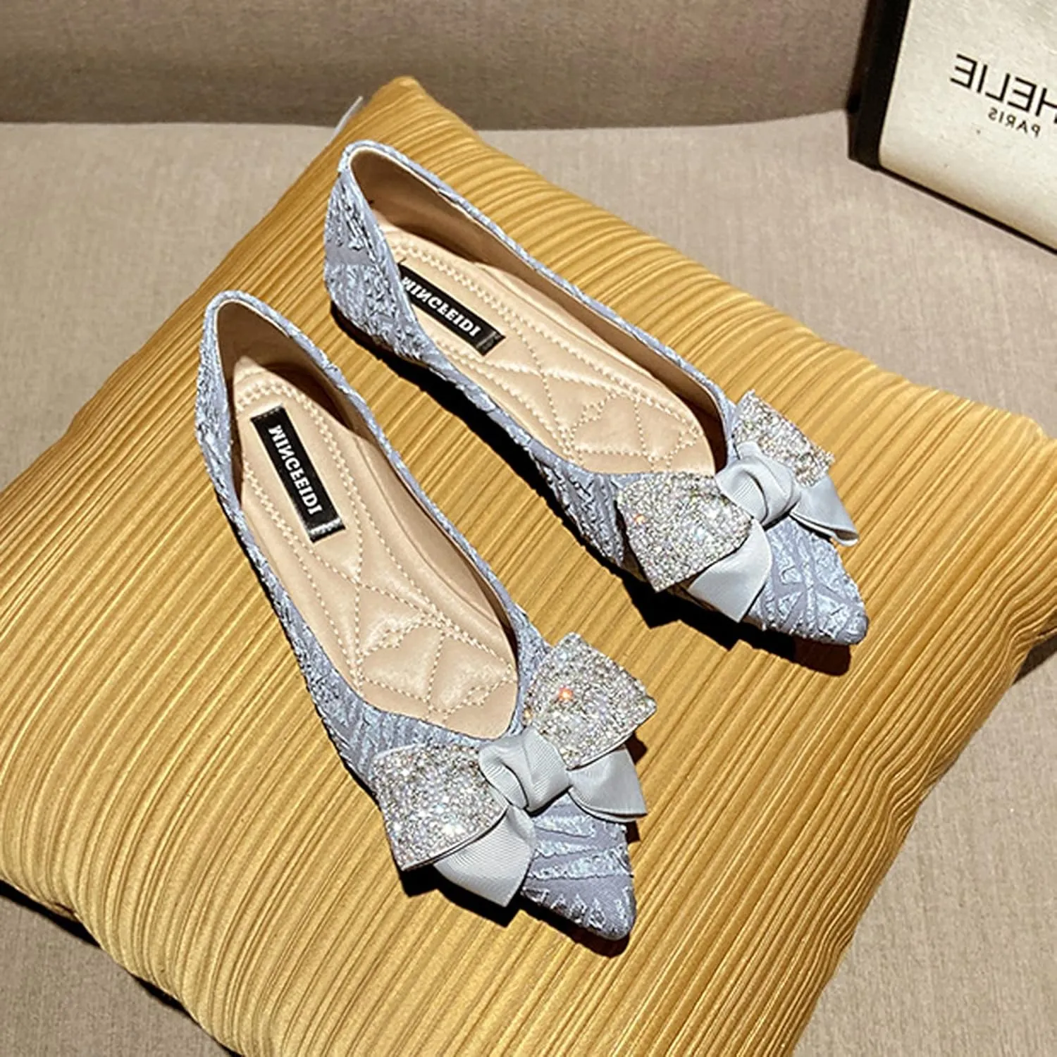 Women's Classic Bow-Knot Square Toe Ballerina Ballet Flats Slip on Dress Party Flat Shoes