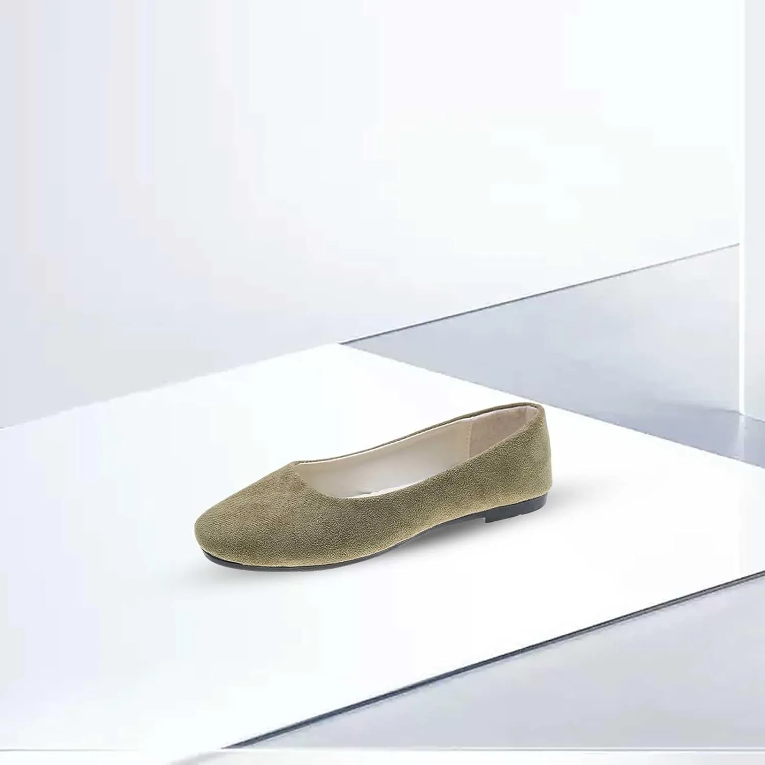 Women's Closed Toe Loafer Flat Soft Faux Suede Work Shoes Ballerina Non Slip Solid Color Single Slip On Shoes