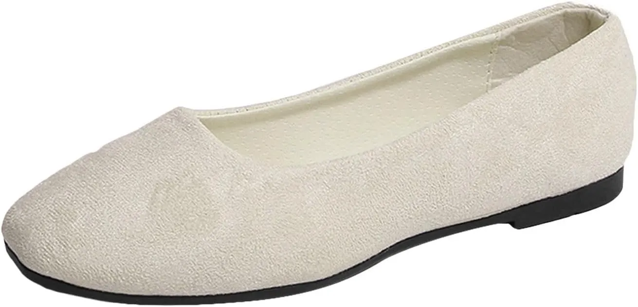 Women's Closed Toe Loafer Flat Soft Faux Suede Work Shoes Ballerina Non Slip Solid Color Single Slip On Shoes