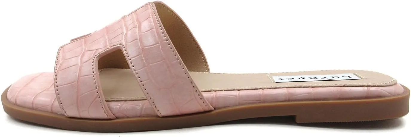 Women's Comfort Cushion Summer Flat Sandal with Crocodile Pattern: Stylish Design Slide, Non-Slip Rubber Sole, Latex Insole for Comfort, Perfect for Parties, Gatherings, Casual Wear, Vacations, and Beach Days