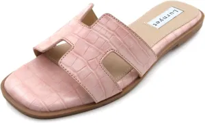 Women's Comfort Cushion Summer Flat Sandal with Crocodile Pattern: Stylish Design Slide, Non-Slip Rubber Sole, Latex Insole for Comfort, Perfect for Parties, Gatherings, Casual Wear, Vacations, and Beach Days