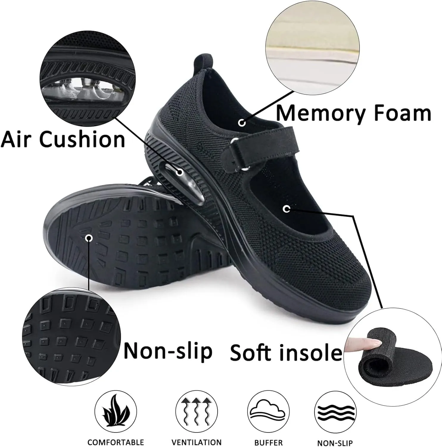Women's Comfortable Working Nurse Shoes Non-Slip Adjustable Breathable Walking Buffer Fitness Casual Nursing Orthotic Lightweight Shoes Arthritis, Diabetes Heel Pain