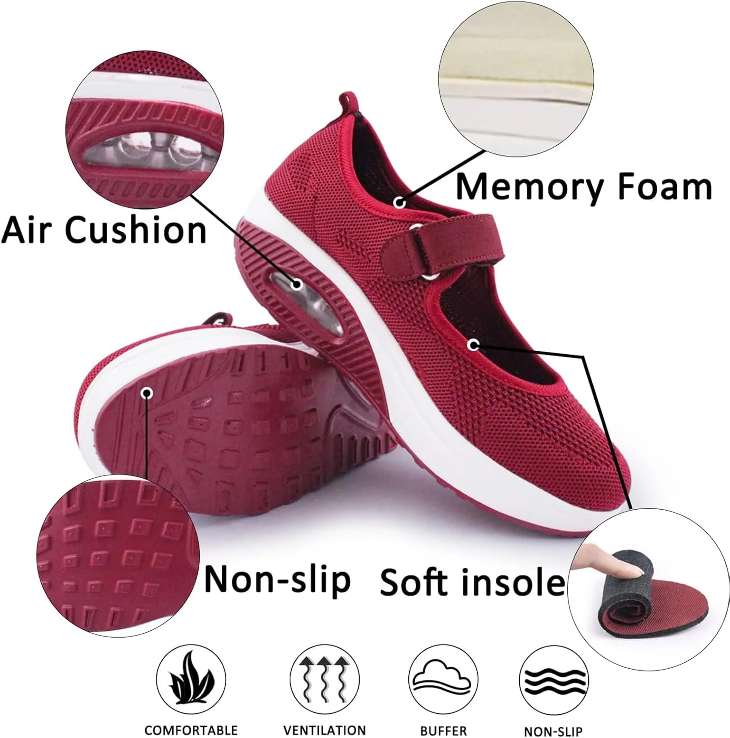 Women's Comfortable Working Nurse Shoes Non-Slip Adjustable Breathable Walking Buffer Fitness Casual Nursing Orthotic Lightweight Shoes Arthritis, Diabetes Heel Pain