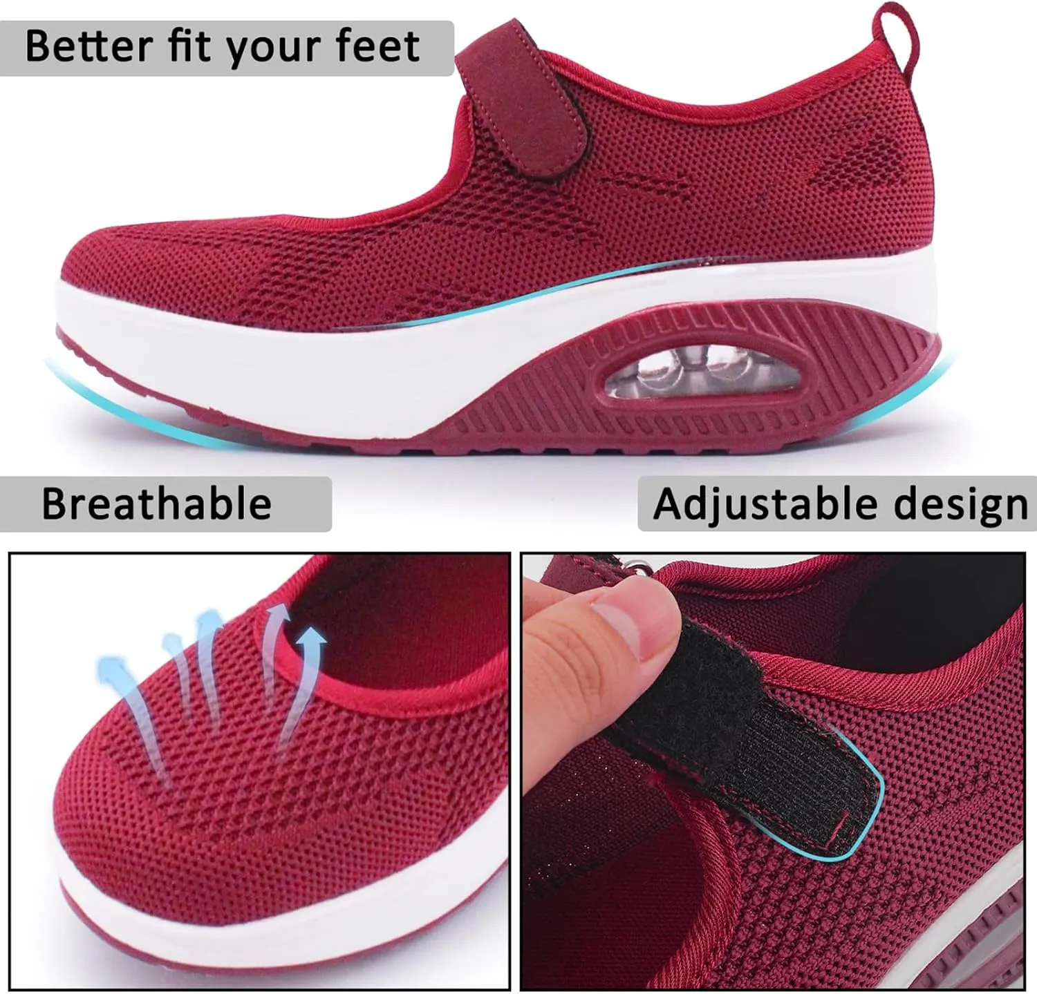 Women's Comfortable Working Nurse Shoes Non-Slip Adjustable Breathable Walking Buffer Fitness Casual Nursing Orthotic Lightweight Shoes Arthritis, Diabetes Heel Pain