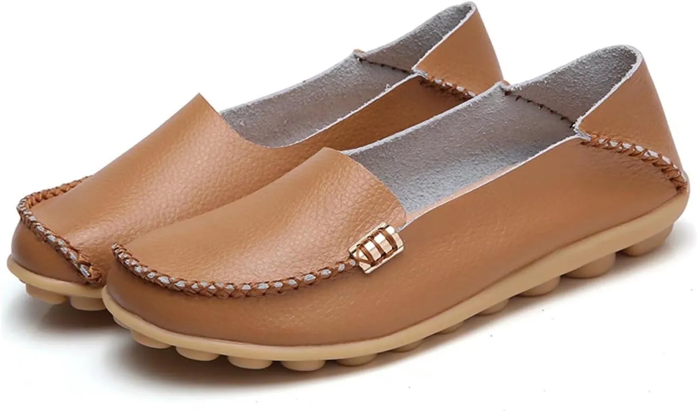 Women's Cowhide Casual Slipper Loafers Moccasin Driving Shoes Flat Slip On