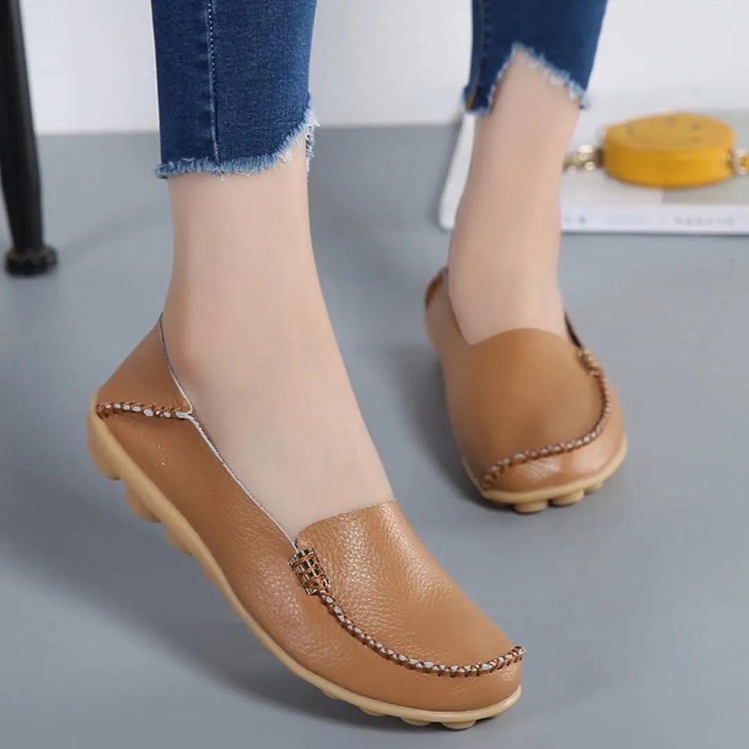 Women's Cowhide Casual Slipper Loafers Moccasin Driving Shoes Flat Slip On