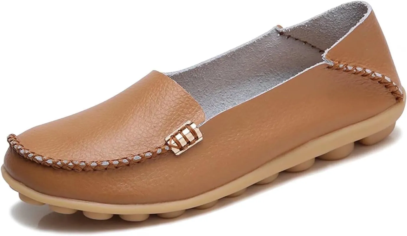 Women's Cowhide Casual Slipper Loafers Moccasin Driving Shoes Flat Slip On