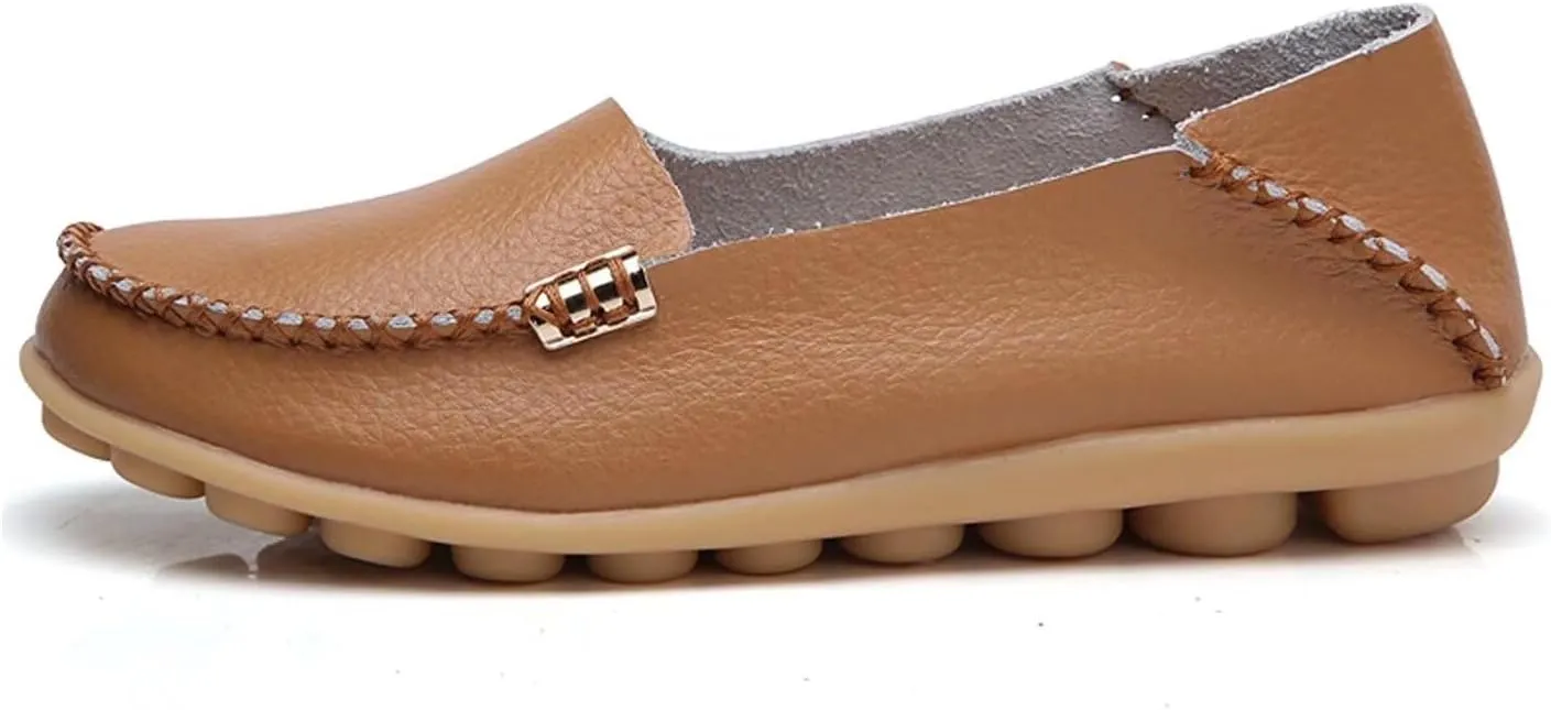 Women's Cowhide Casual Slipper Loafers Moccasin Driving Shoes Flat Slip On