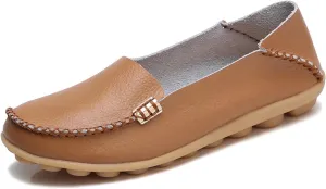 Women's Cowhide Casual Slipper Loafers Moccasin Driving Shoes Flat Slip On