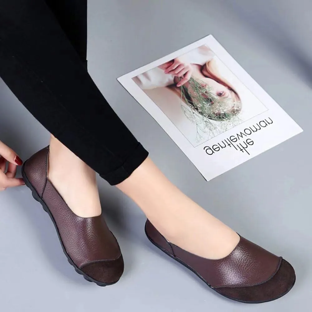 Women's Cowhide Leather Loafers Flats Moccasins Slip-On