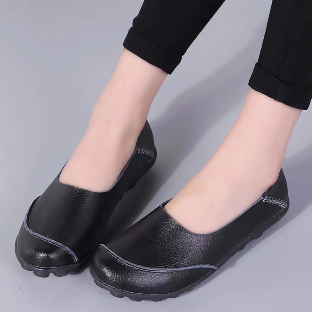 Women's Cowhide Leather Loafers Flats Moccasins Slip-On