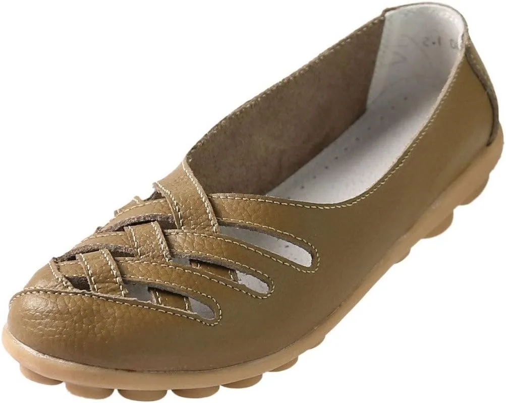 Women's Cowhide Leather Loafers Flats Sandals Slip-On