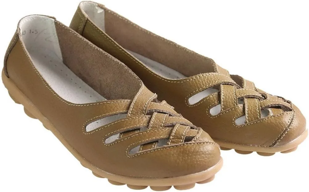 Women's Cowhide Leather Loafers Flats Sandals Slip-On