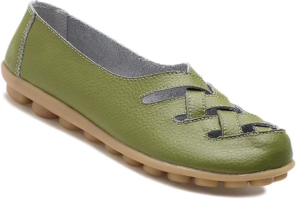 Women's Cowhide Leather Loafers Flats Sandals Slip-On