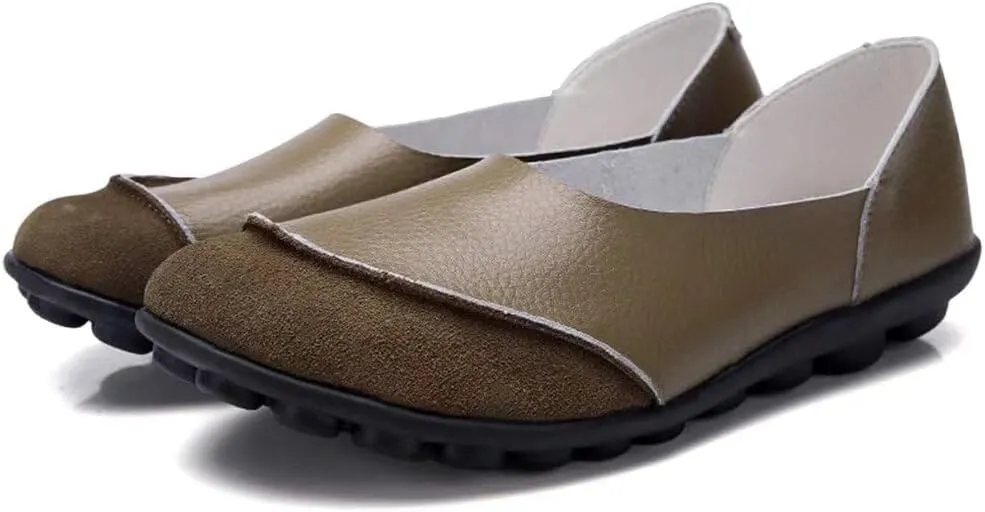 Women's Cowhide Leather Slip-On Moccasins Shoes Flat Slipper Loafers