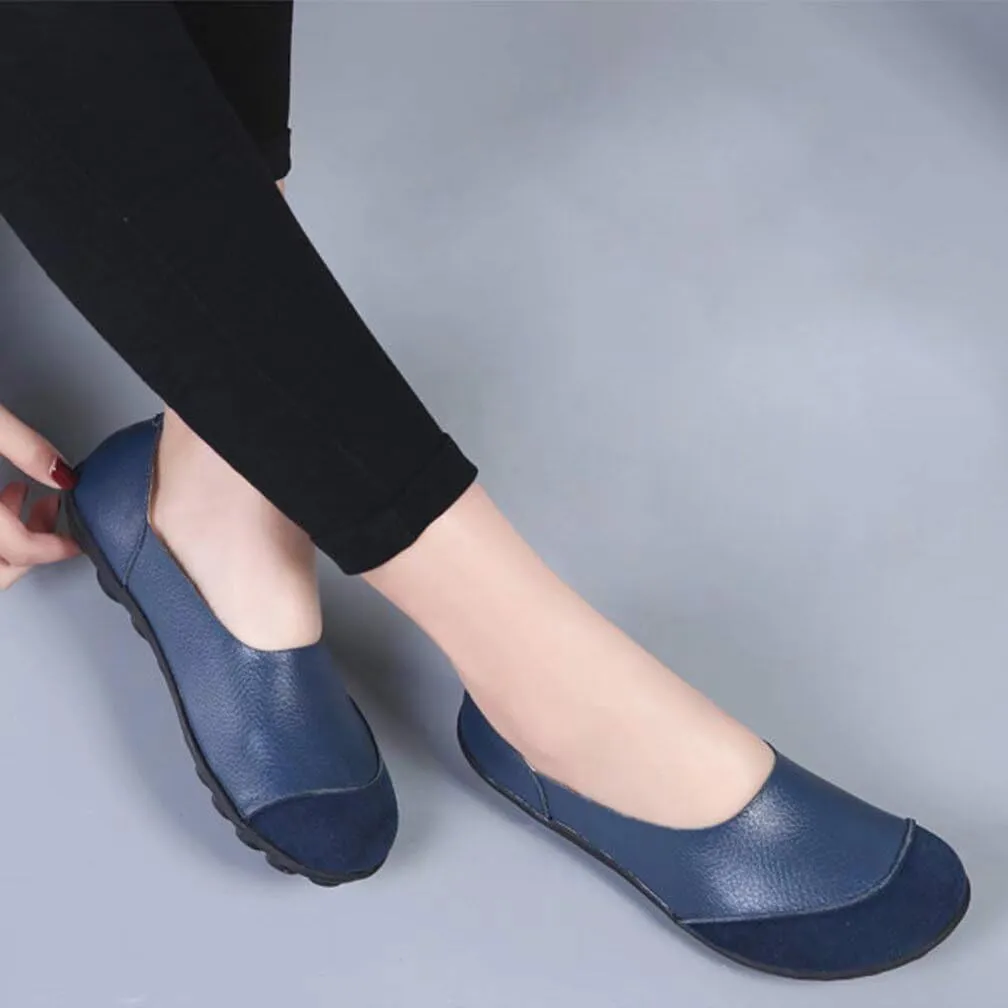 Women's Cowhide Leather Slip-On Moccasins Shoes Flat Slipper Loafers