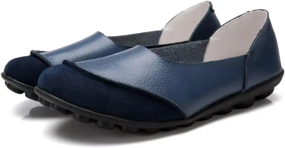 Women's Cowhide Leather Slip-On Moccasins Shoes Flat Slipper Loafers