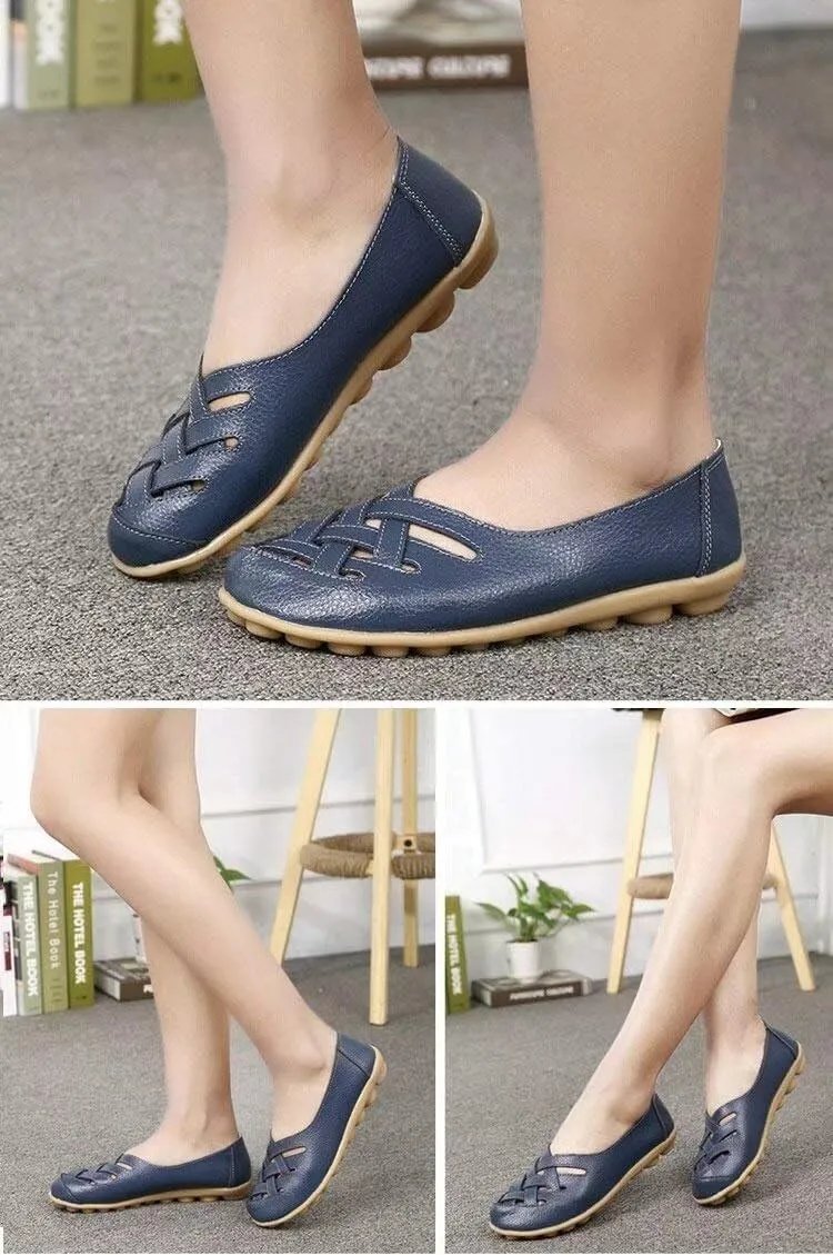Women's Cowhide Loafers Flats Sandals Slip-On Driving Shoes
