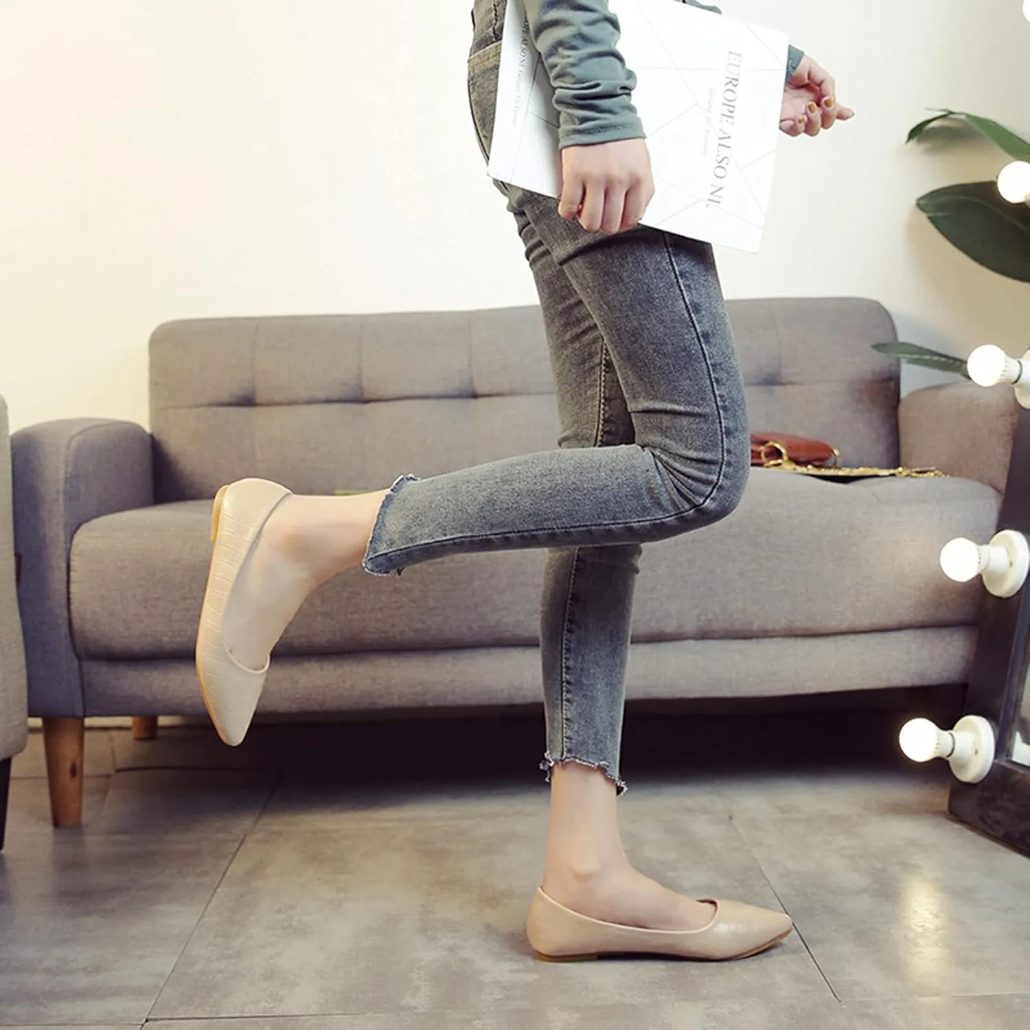 Women's Fashion Pointed Toe Ballets Flat Shoes Casual Simple Slip on Walking Driving Shoes