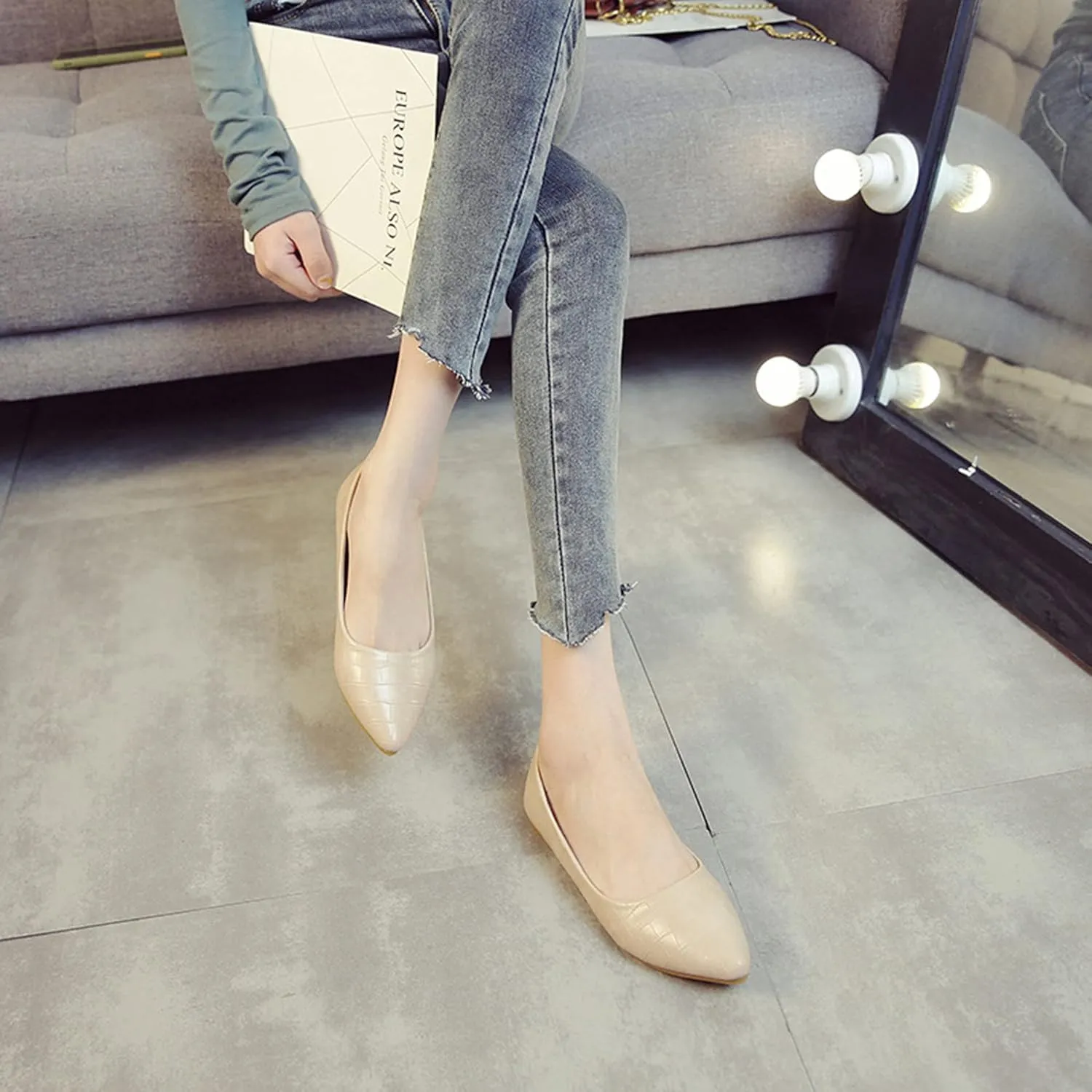 Women's Fashion Pointed Toe Ballets Flat Shoes Casual Simple Slip on Walking Driving Shoes