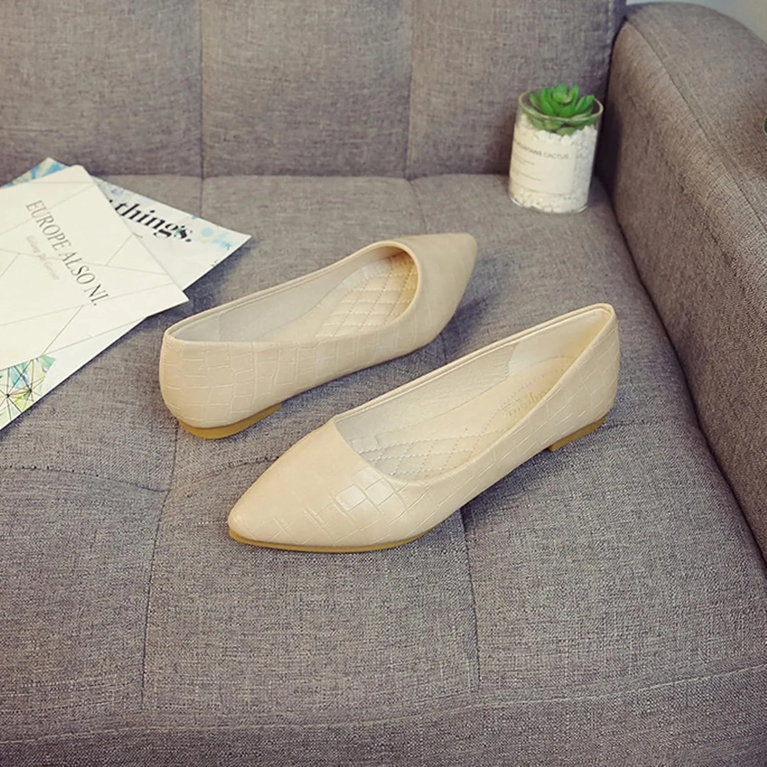 Women's Fashion Pointed Toe Ballets Flat Shoes Casual Simple Slip on Walking Driving Shoes