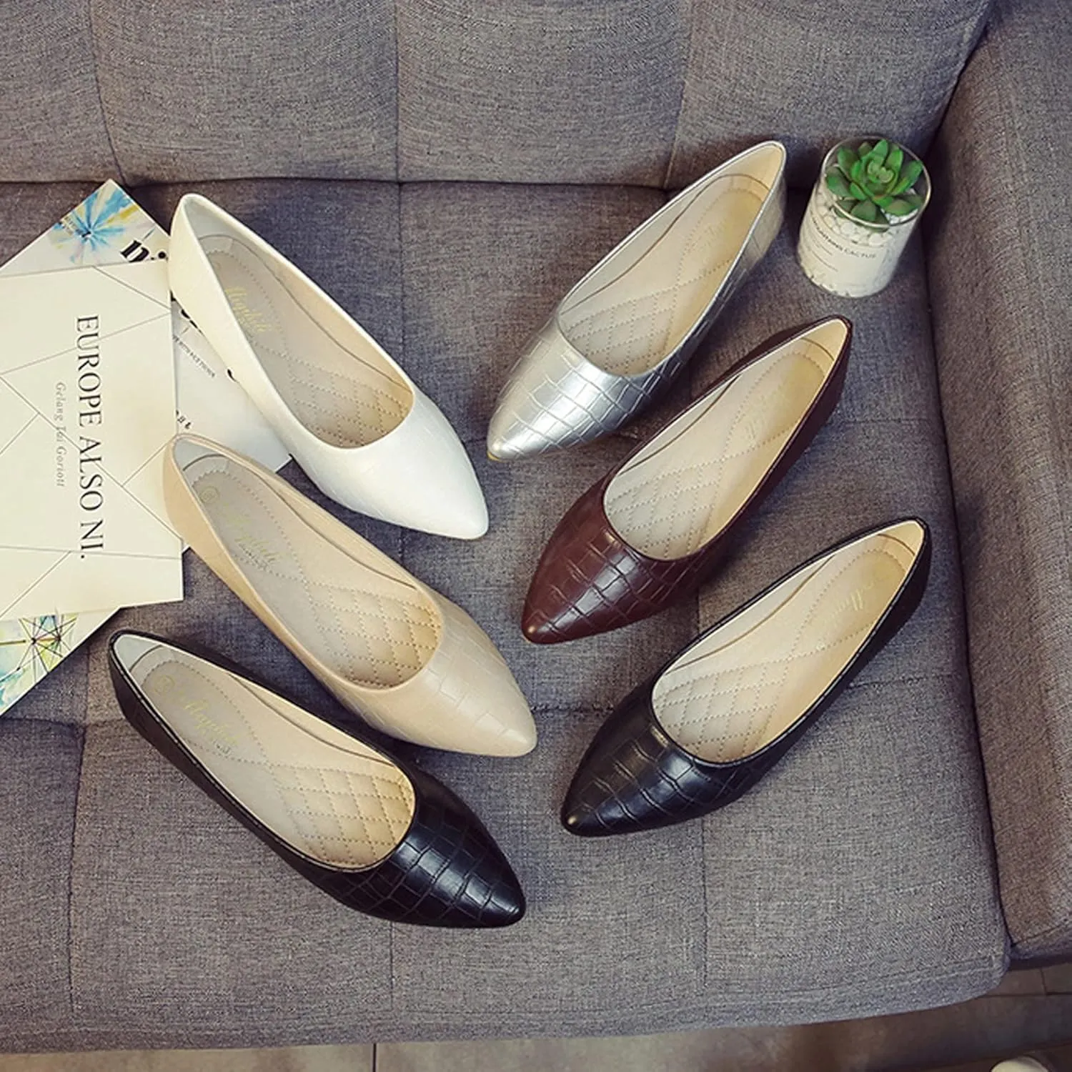 Women's Fashion Pointed Toe Ballets Flat Shoes Casual Simple Slip on Walking Driving Shoes