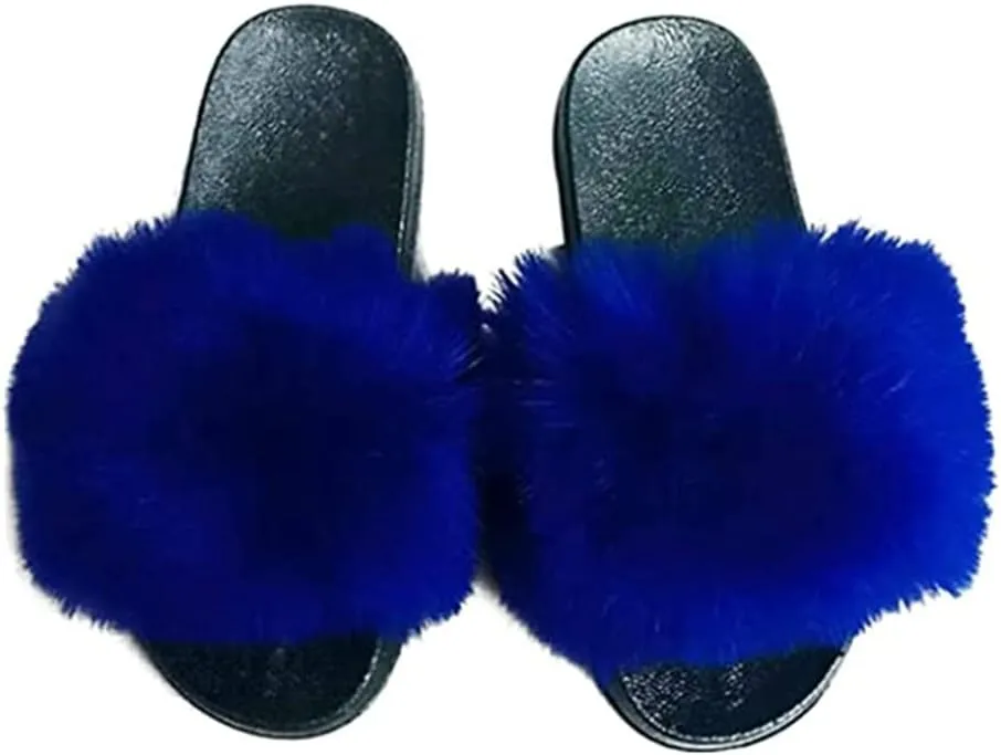Women's Faux Fox Fur Slide Slipper Sandal Soft Furry Lovely Indoor Outdoor Open Toe Single Strap Slip On Slippers Sandals Multicolor