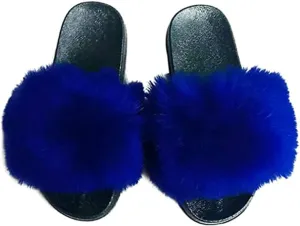 Women's Faux Fox Fur Slide Slipper Sandal Soft Furry Lovely Indoor Outdoor Open Toe Single Strap Slip On Slippers Sandals Multicolor