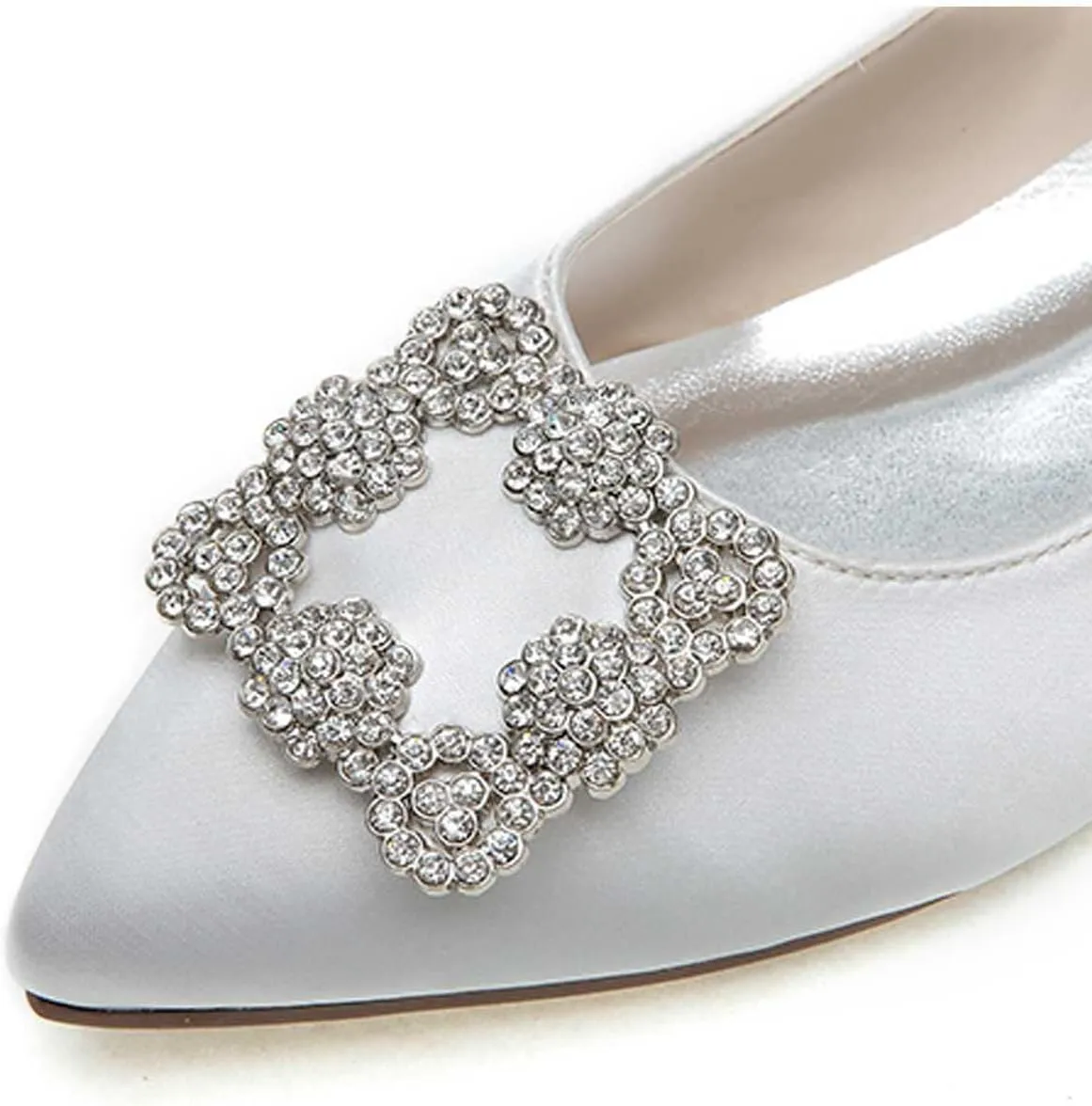 Women's Flat Comfortable Pointy Toe Satin Slip On Rhinestones Faux Work Shoes,Cute Slip On Ballet Flat
