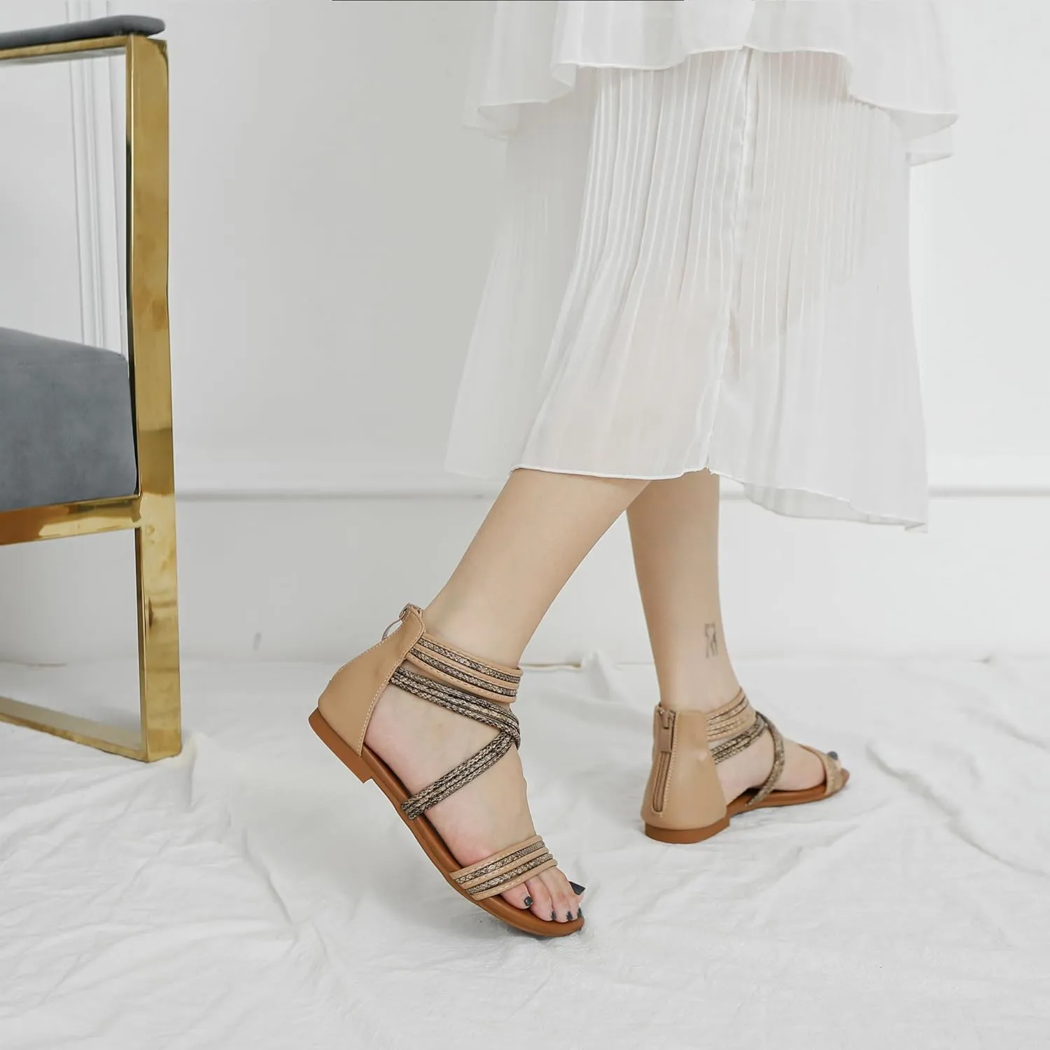 Women's Flat Sandals Woven Textured Straps Sandal Lightweight Supportive Sandals Casual Summer Shoes