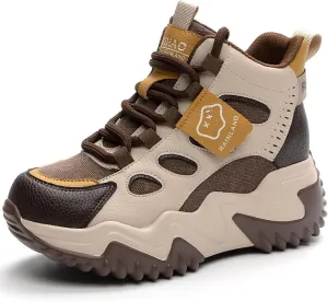 Women's Girl's Lace Up Platform Inner Heightening Chic Sneakers Breathable Casual Walking Shoe Lightweight Non Slip Workout Shoes