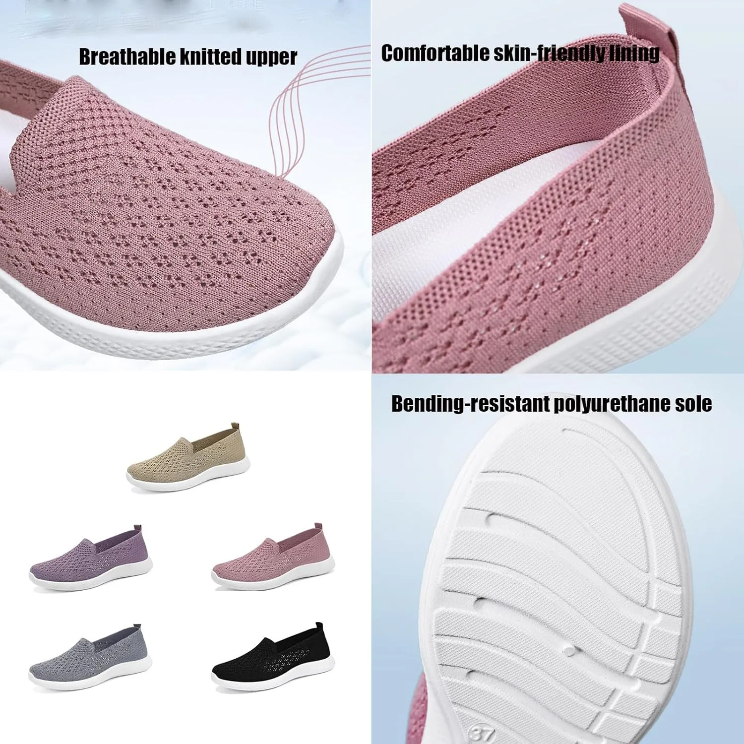 Women's Hollow Knitted Slip On Walking Shoes Comfortable Breathable Mesh Nurse Shoes Memory Foam Casual Non-Slip Sneakers