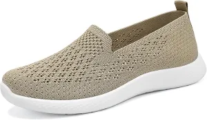 Women's Hollow Knitted Slip On Walking Shoes Comfortable Breathable Mesh Nurse Shoes Memory Foam Casual Non-Slip Sneakers