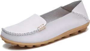 Women's Leather Casual Slipper Loafers Moccasins Driving Shoes Flat Slip On