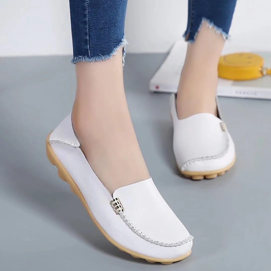 Women's Leather Casual Slipper Loafers Moccasins Driving Shoes Flat Slip On