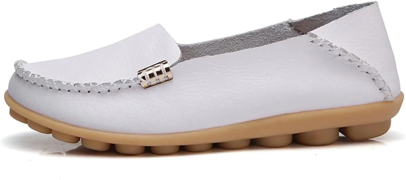 Women's Leather Casual Slipper Loafers Moccasins Driving Shoes Flat Slip On