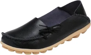 Women's Leather Slip-On Shoes Flat Slipper Walking Loafers